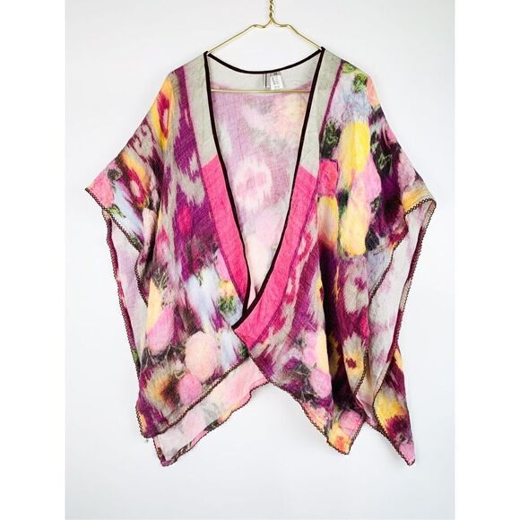 Anthropologie Blank London Kimono Poncho Floral Wool Blend Multicolor One Size - Picture 2 of 8